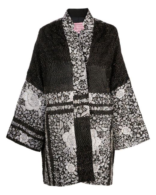Manteau Basma en soie à design patchwork By Walid en coloris Black