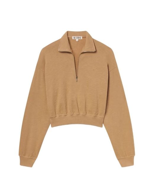 ÉTERNE Natural Half-Zip Cropped Sweatshirt
