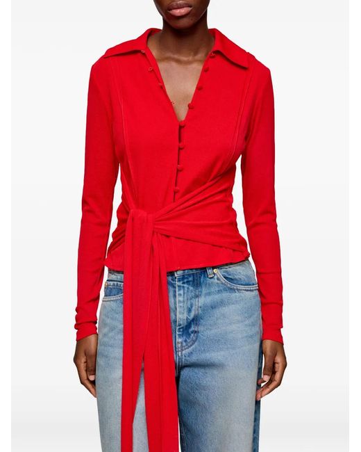 Ganni Mesh Blouse Met Gemêleerd Effect in het Red