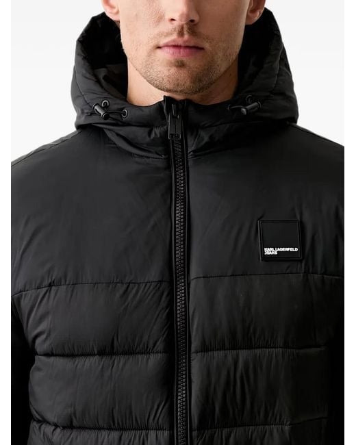 Karl Lagerfeld Black Hooded Quilted Jacket for men