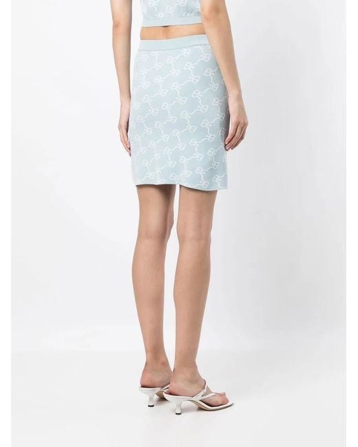 ROKH White Monogram-Pattern Knitted Skirt
