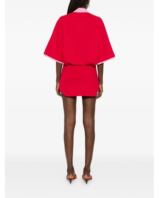 The Attico Contrast-Collar Logo-Embroidered Mini Dress