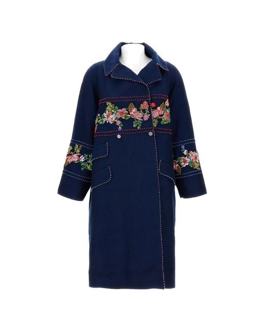 Péro Blue Embroidered Double-Breasted Coat