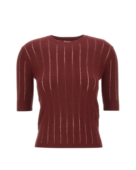 Max Mara Red Ragno Maxi-Ribbed Semi-Sheer Sweater