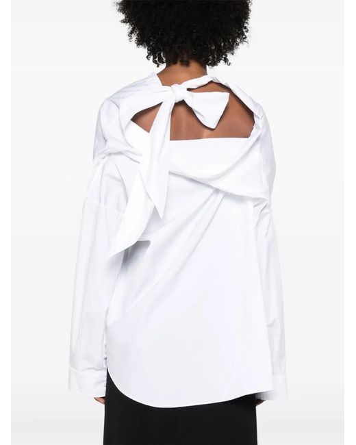 Balenciaga White Pussy-Bow Collar Cotton Shirt
