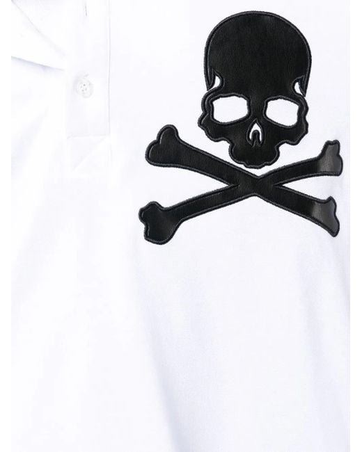 Philipp Plein White Skull-Patch Cotton Polo Shirt for men