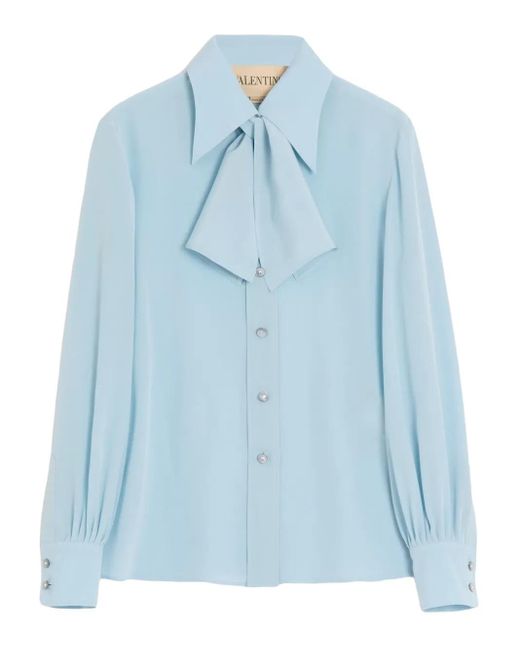 Valentino Garavani Blue Scarf-Detail Crepe De Chine Shirt