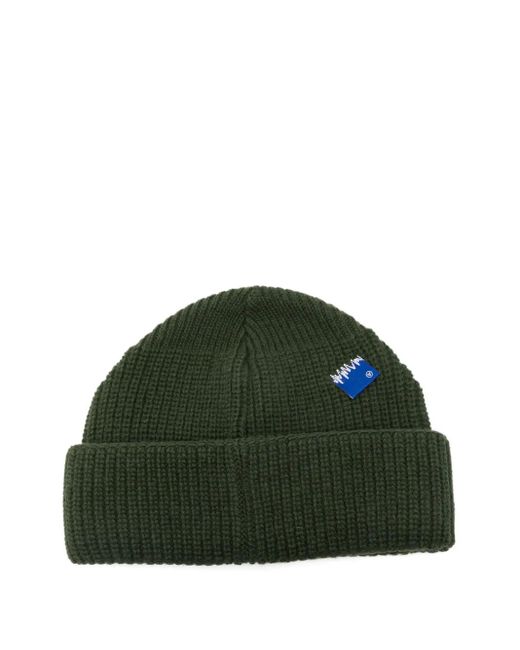 Adererror Green Ribbed Logo-Patch Beanie