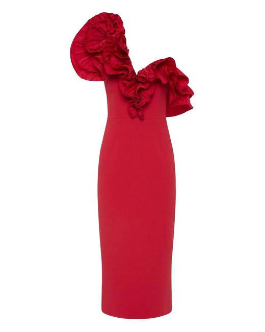 Rebecca Vallance Red Zarya Ruffle-Detail Midi Dress