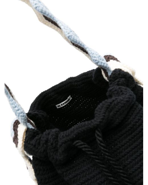 Jil Sander Black Zigzag-stripe Knitted Bucket Bag