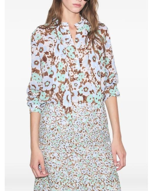 Tory Burch White Printed Viscose Bow Blouse