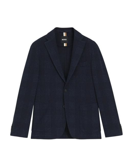 Boss Blue Check Single-Breasted Blazer for men