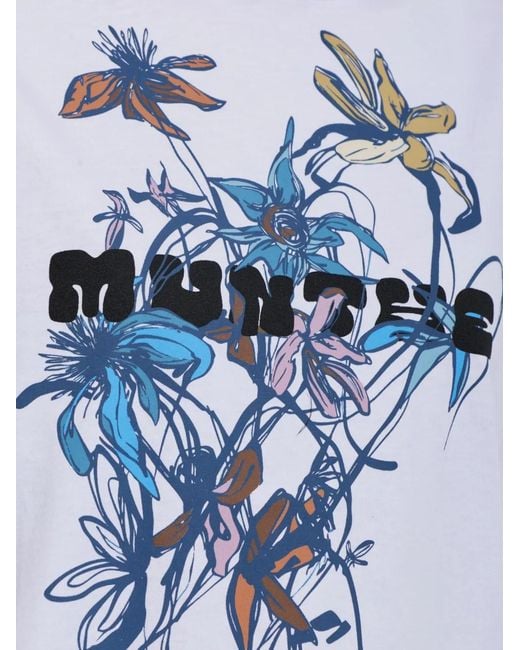 Munthe Blue Vuranus Floral-Print Logo-Print Top