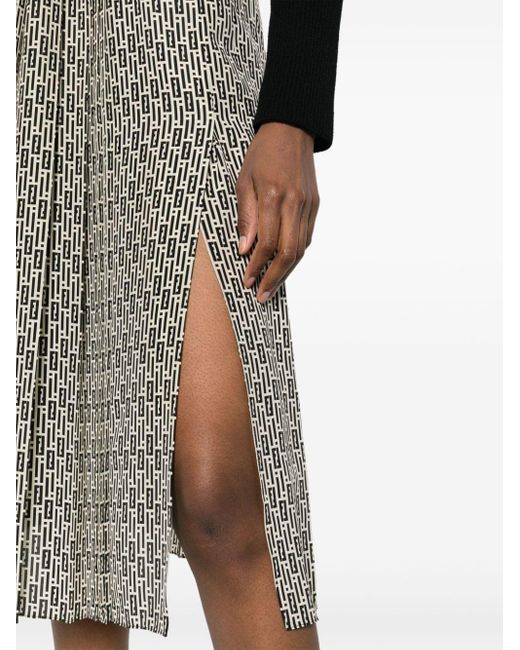Fendi Gray Graphic-Print Silk Midi Skirt