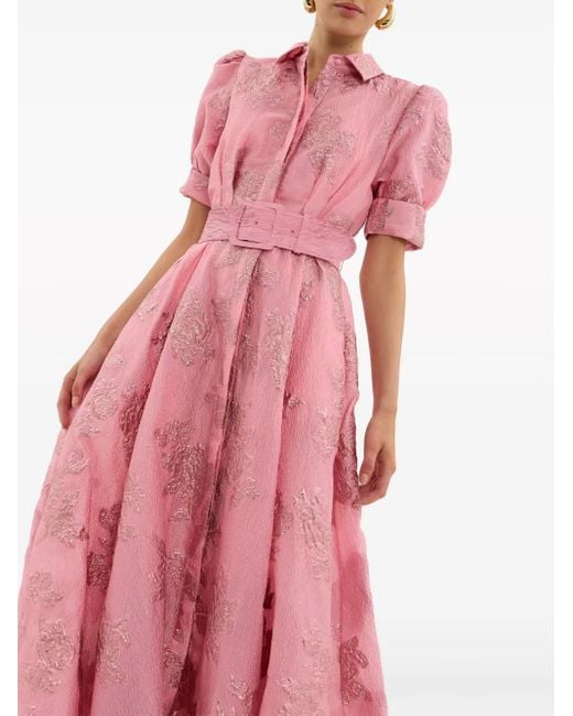 Rebecca Vallance Pink Floral-Jacquard Belted Dress