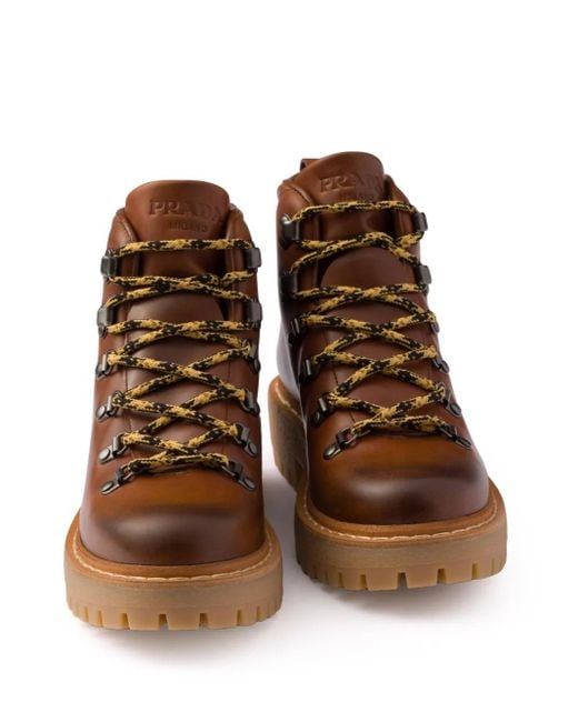 Prada Brown Lace-Up Leather Ankle Boots