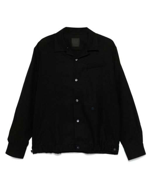 Givenchy Black Cuban Collar Wool Button-Front Shirt for men