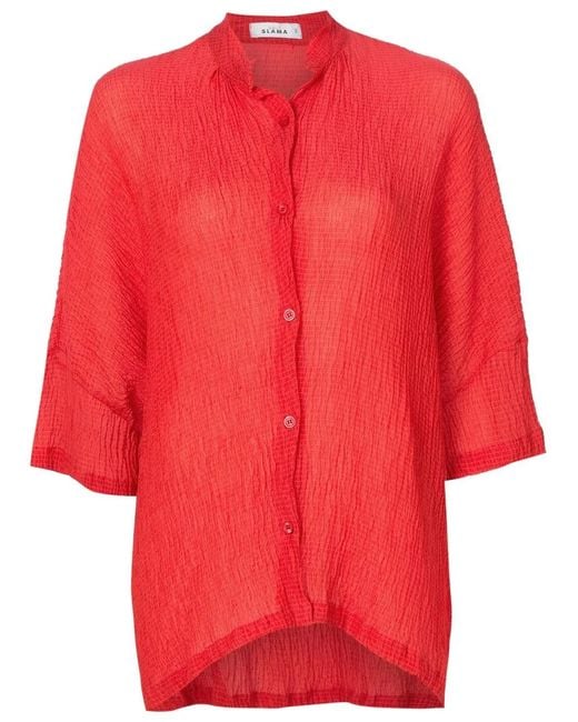 Amir Slama Red Crinckled-Finish Silk Shirt