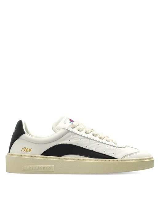 DSquared² White Rider Perforated Striped Leather Sneakers