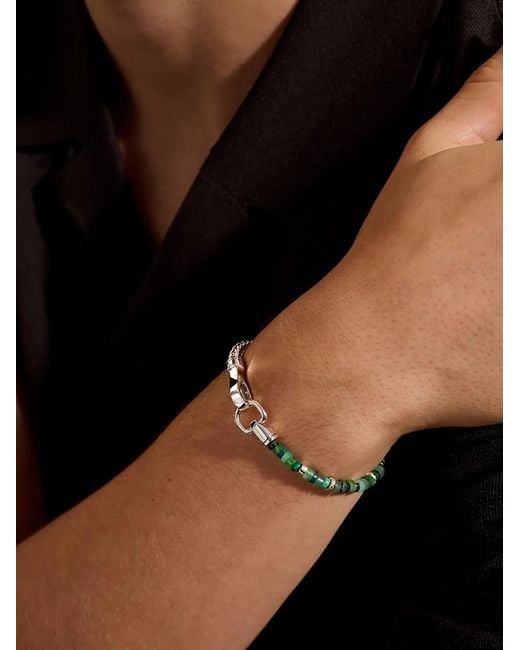 John Hardy Metallic Sterling Heishi Chain Malachite Bracelet for men