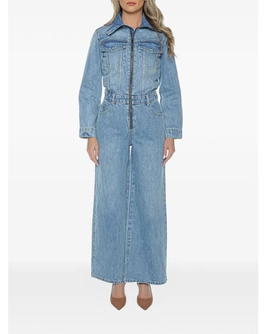 One Teaspoon Blue Charli Zip-Front Jumpsuit