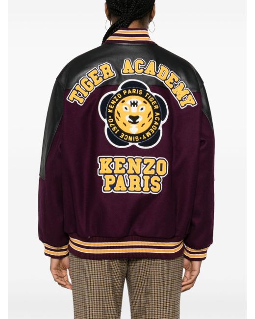 KENZO Purple Tiger Academy-appliqué Varsity Jacket