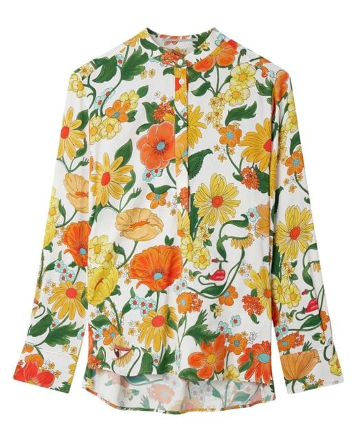 Stella McCartney Yellow Lady Garden-Print Collarless Shirt