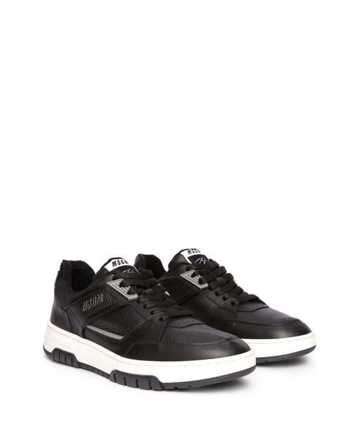 MSGM Black Panelled Leather Sneakers for men