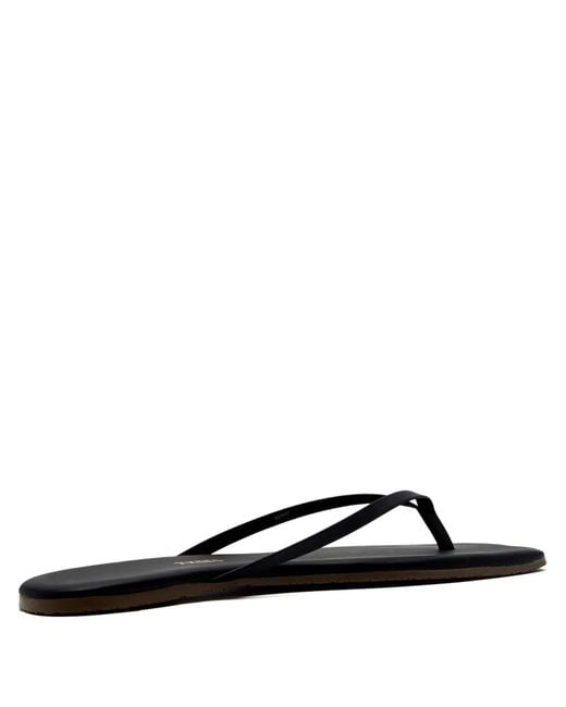 TKEES Black Lily Leather Flip-Flops
