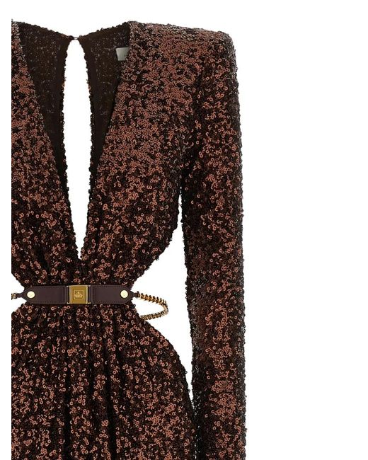 Elisabetta Franchi Sequined V-Neck Evening Dress in Brown | Lyst Elisabetta Franchi Sequined V-Neck Evening Dress in Brown | Lyst