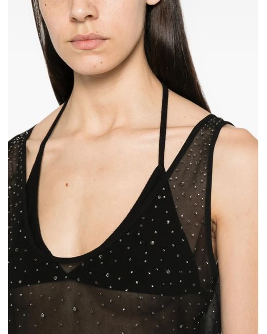 Mc2 Saint Barth Black Rhinestone-Embellished Sheer Dress