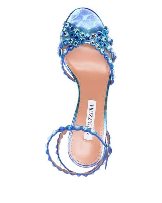 Aquazzura Blue 85 Mm Tequila Crystal-Embellished Stiletto Sandals