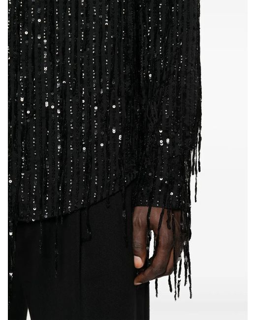 Amiri Black Sequin-Embellished Straight-Point Collar Shirt for men