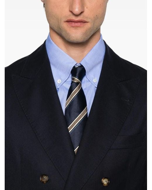 Brunello Cucinelli Blue Double-Breasted Cupro Blazer for men