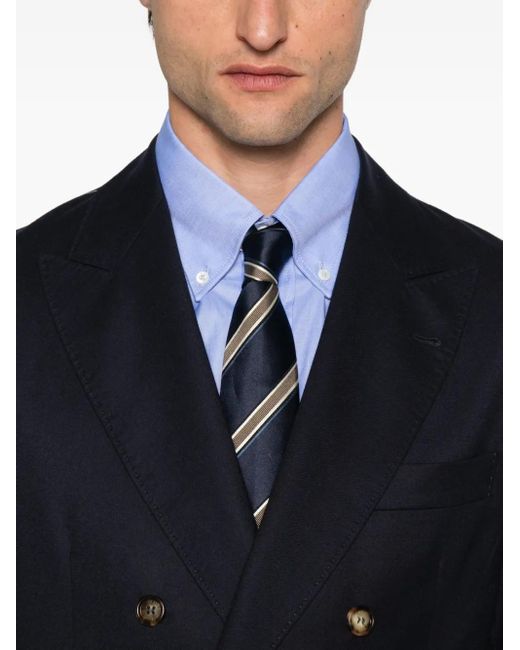 Brunello Cucinelli Blue Double-Breasted Cupro Blazer for men