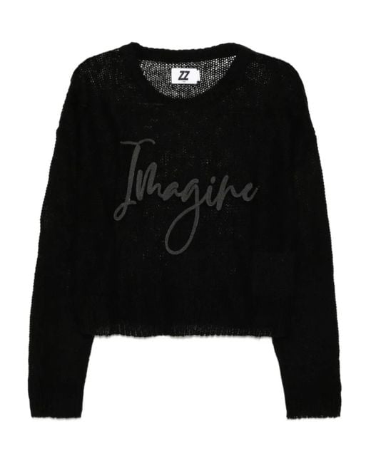 Izzue Black Embroidered-Slogan Semi-Sheer Jumper