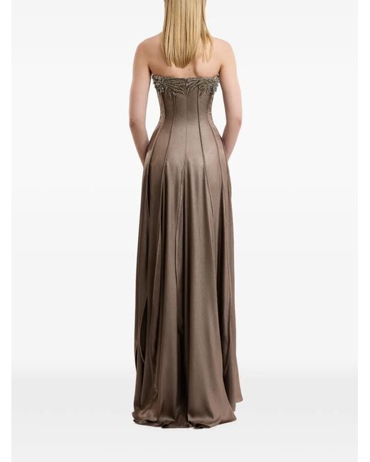Gemy Maalouf Natural Bead-Embellished Strapless Maxi Dress
