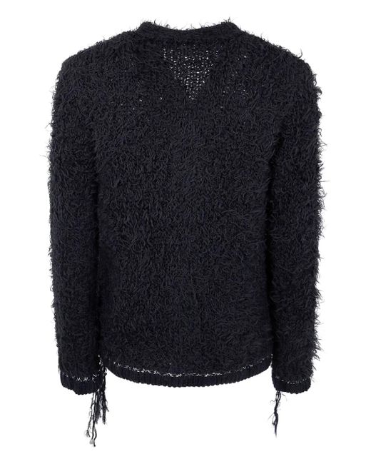 Sacai Blue Frayed-Hem Button Cardigan for men