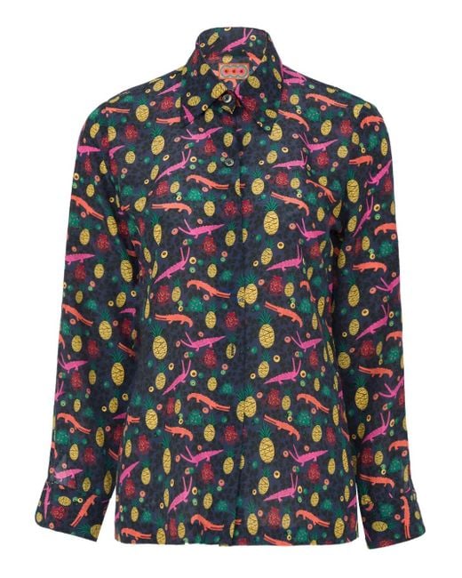 LHD Blue Pineapple Alligator Print Blouse