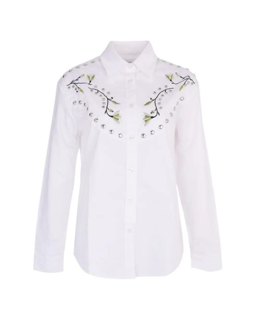 Nafsika Skourti White Chemise Grammy À Fleurs Brodées