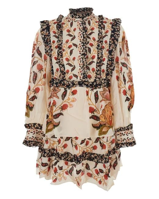 Farm Rio Natural Floral-Print Mini Dress