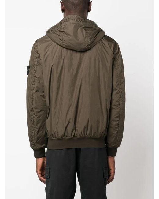 Stone Island Green Tone Island Hooded Jacket Garment Dyed Crinkle Reps Recycled Nylon With Primaloft®-tc for men