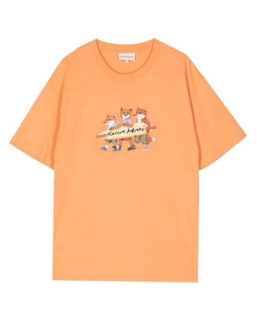 T-shirt Surfing Foxes di Maison Kitsuné in Orange