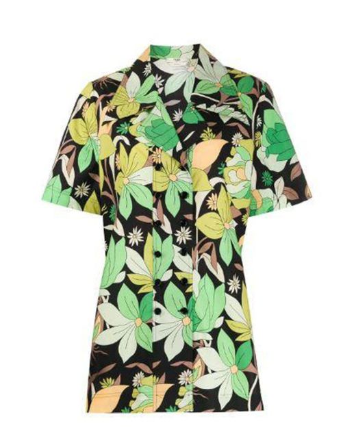 Fendi Green Floral Print Short Sleeve Shirt