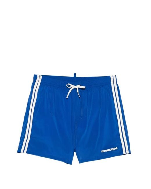 DSquared² Blue Side-Stripe Logo-Print Swim Shorts for men