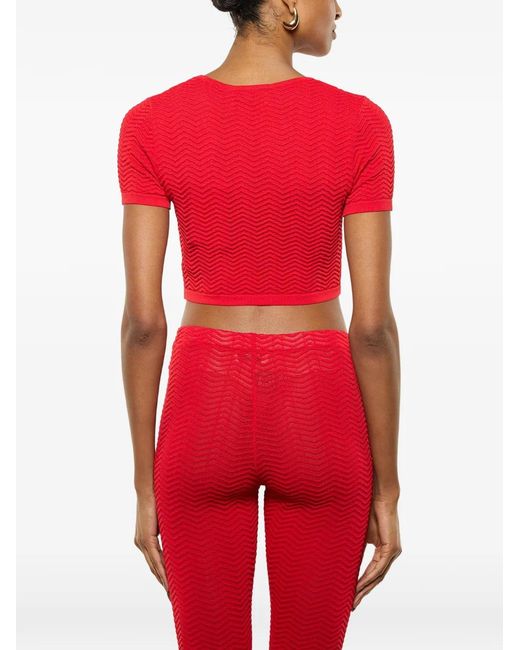 Laneus Red Knit Cropped T-Shirt