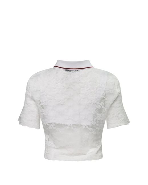 Pushbutton White Lace Cropped Shirt