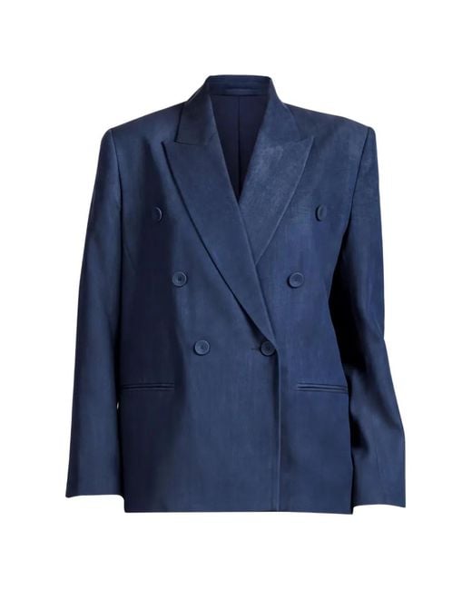 The Sei Blue Double-Breasted Denim Jacket