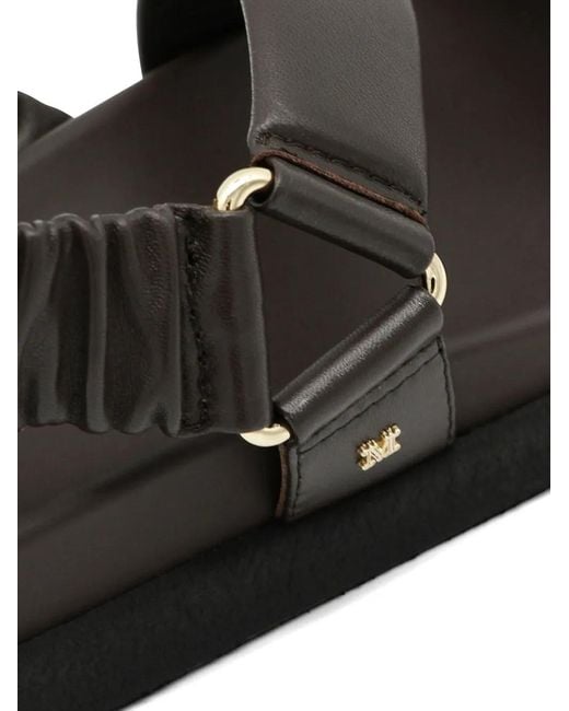 Max Mara Black Ruched Slingback Leather Sandals