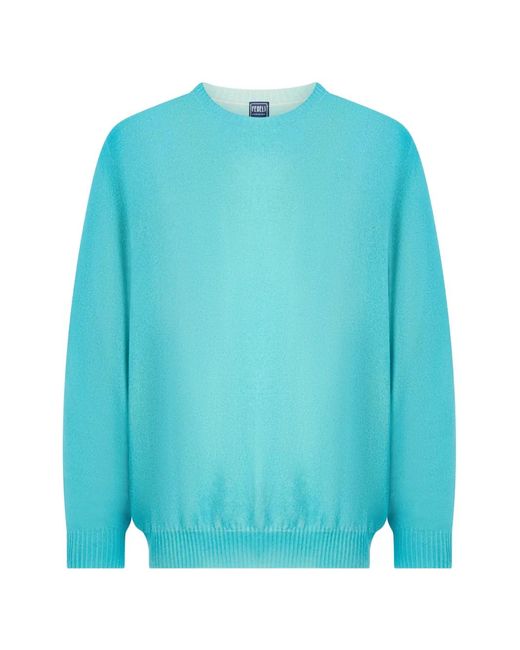 Fedeli Blue Cashmere Round-Neck Sweater for men